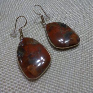 Natural RED MOSS AGATE Handmade Sterling 925 Dangle Earrings #478C